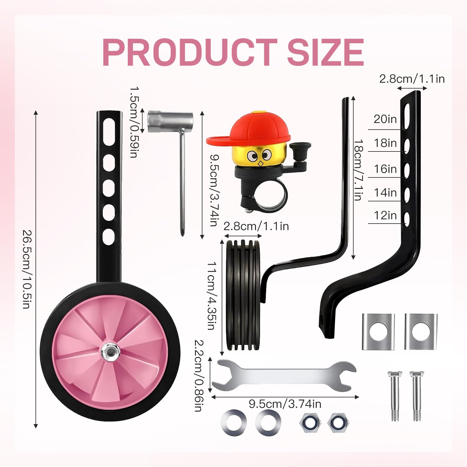 Stabilisateurs de vélo pour enfant réglables - Stabilisateurs universels pour vélo (rose)