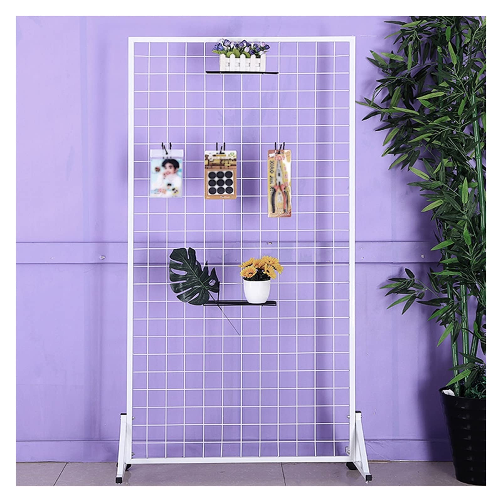 GOCHUSX Drop Wire Mesh Frame, Wire Grid Panel Tower, Iron Art Grid Display Rack, Room Decorative Screen Partition for Balcony Shop (Color : White, Size : 100X60CM)