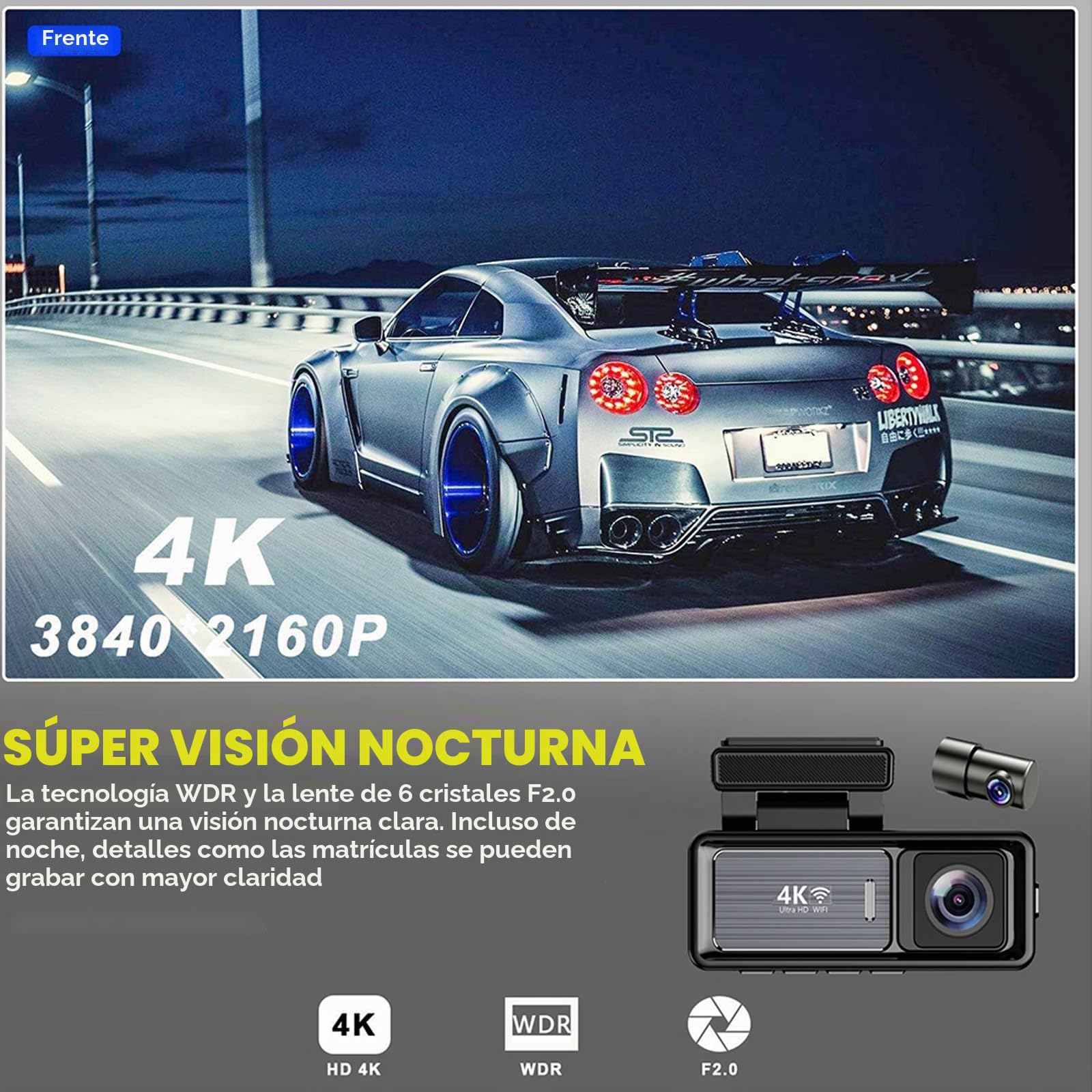 Osmo Dashcam Pro, Cámara De Salpicadero 4k con Grabación En Bucle Frontal Y Trasera, For Coche Marcha Atrás, Modo Vigilancia Aparcamiento 24/7, Control por WiFi/Aplicación(with WiFi+GPS)