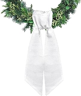 Ftuuo Wreath Sash for Front Door White Seersucker Wreath Satin Sash Burlap Garland Ribbon Accessories for Wreath Yard Doorway Indoor Outdoor Bow Bridal Shower Home Decor,5.1 x 54.3