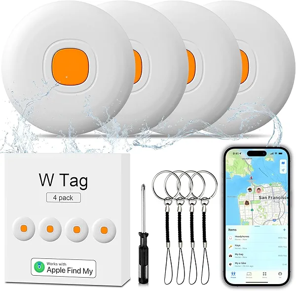 Air Tracker Air 4 Pack Tag Tracker Tag,IP68 Waterproof Smart Tag Locator Keys Finder and Item Locator,Bluetooth Tracker Item Finders with Find My(iOS Only) Track Your Keys,Wallet (White)