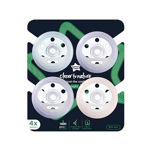Miniatura 10 de Tommee Tippee Chupete nocturno tipo pecho, 0-6, paquete de 4 chupetes meses con forma de pecho y tecnología que brilla en la oscuridad