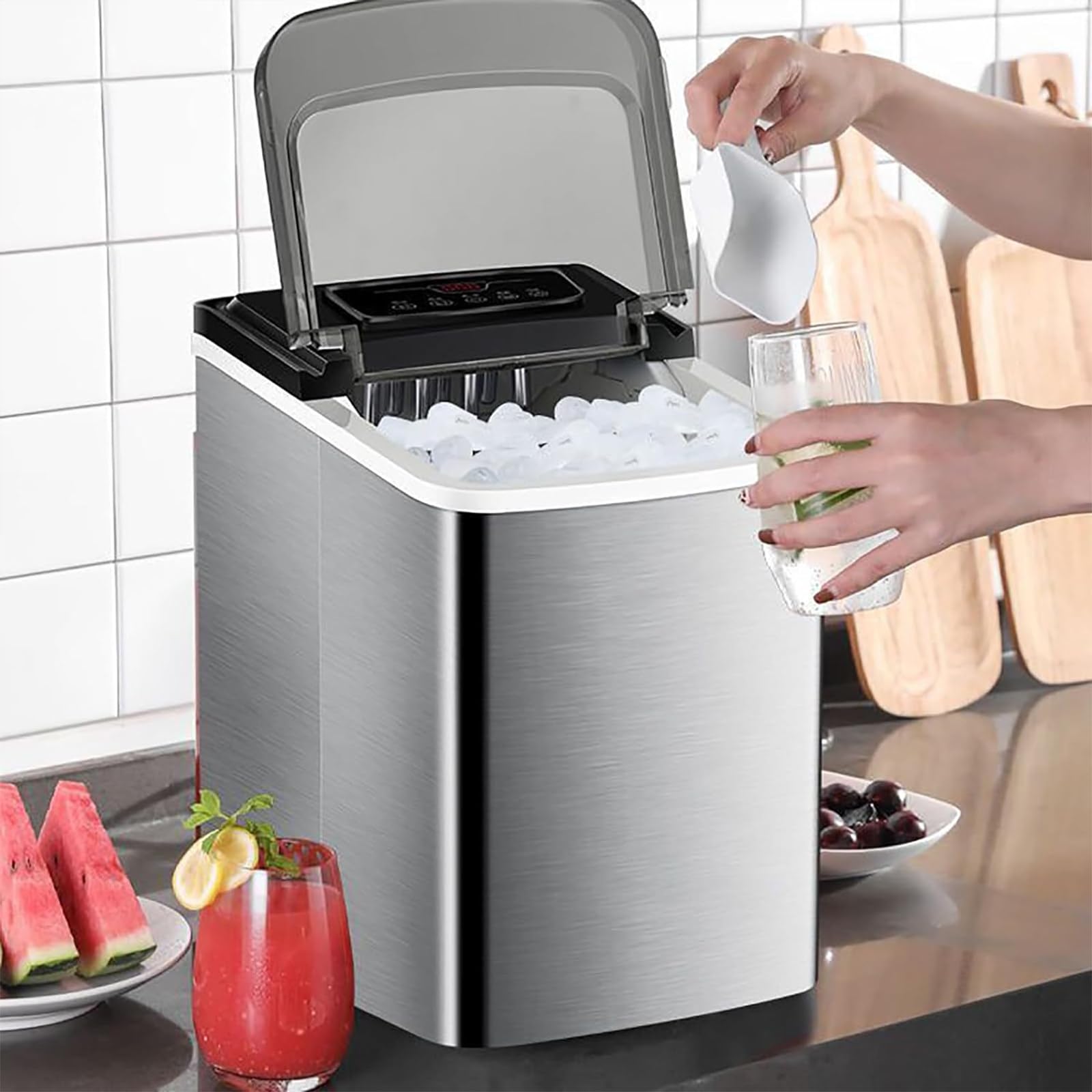 Máquina fabricar Hielo Comercial, máquina fabricar Hielo Industrial, máquina Hacer Cubitos Hielo portátil, Hielo Listo en 6-8 Minutos, para el hogar/Cocina/Oficina/Bar/Fiesta