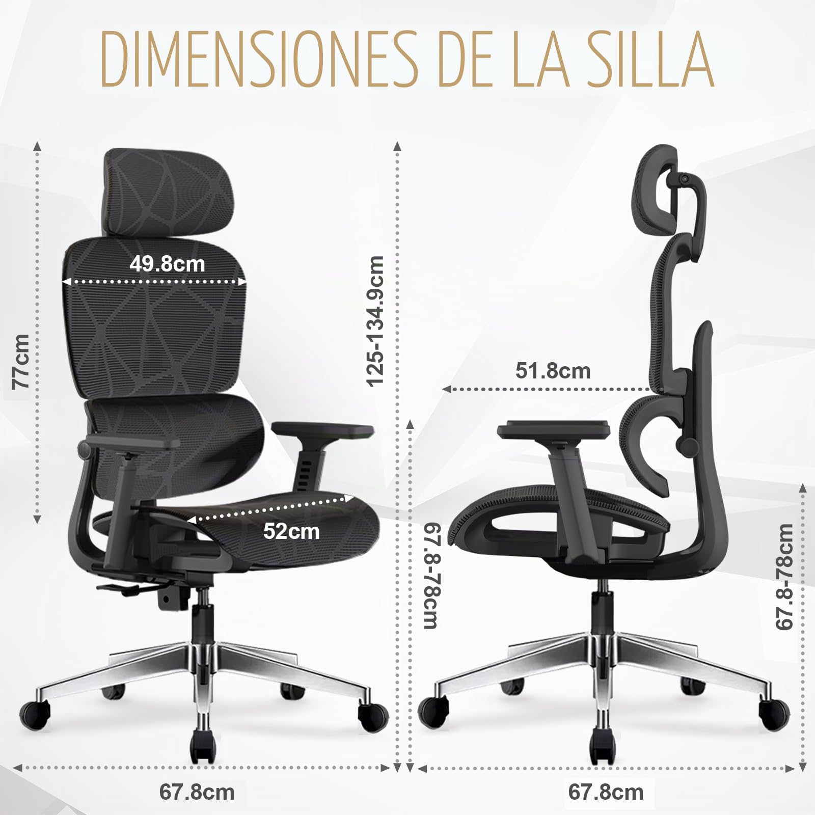 Silla de Oficina Ergonómica,Silla de Escritorio de Respaldo Alto con Soporte Lumbar 3 Niveles y Reposacabezas Ajustable,Silla de Computadora en Malla Giratoria Ajustable en Altura(Negro)