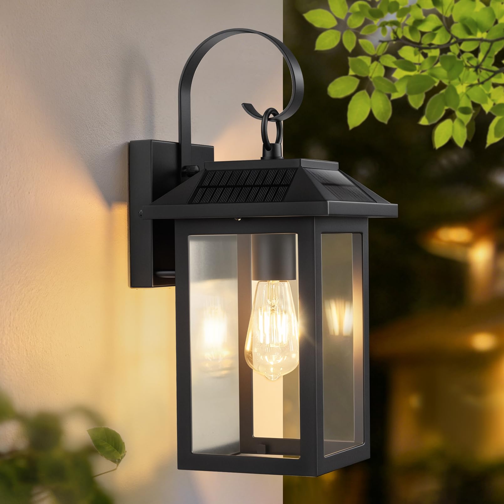 Solarlampen Solarleuchten für Außen, Solarlampen für Außen Garten | Solar Aussenleuchte Aussen Lampe Outdoor Wasserdichte Licht Solarlampe Garten Wandleuchte, Schwarz, E27 Glühbirnen Inklusive