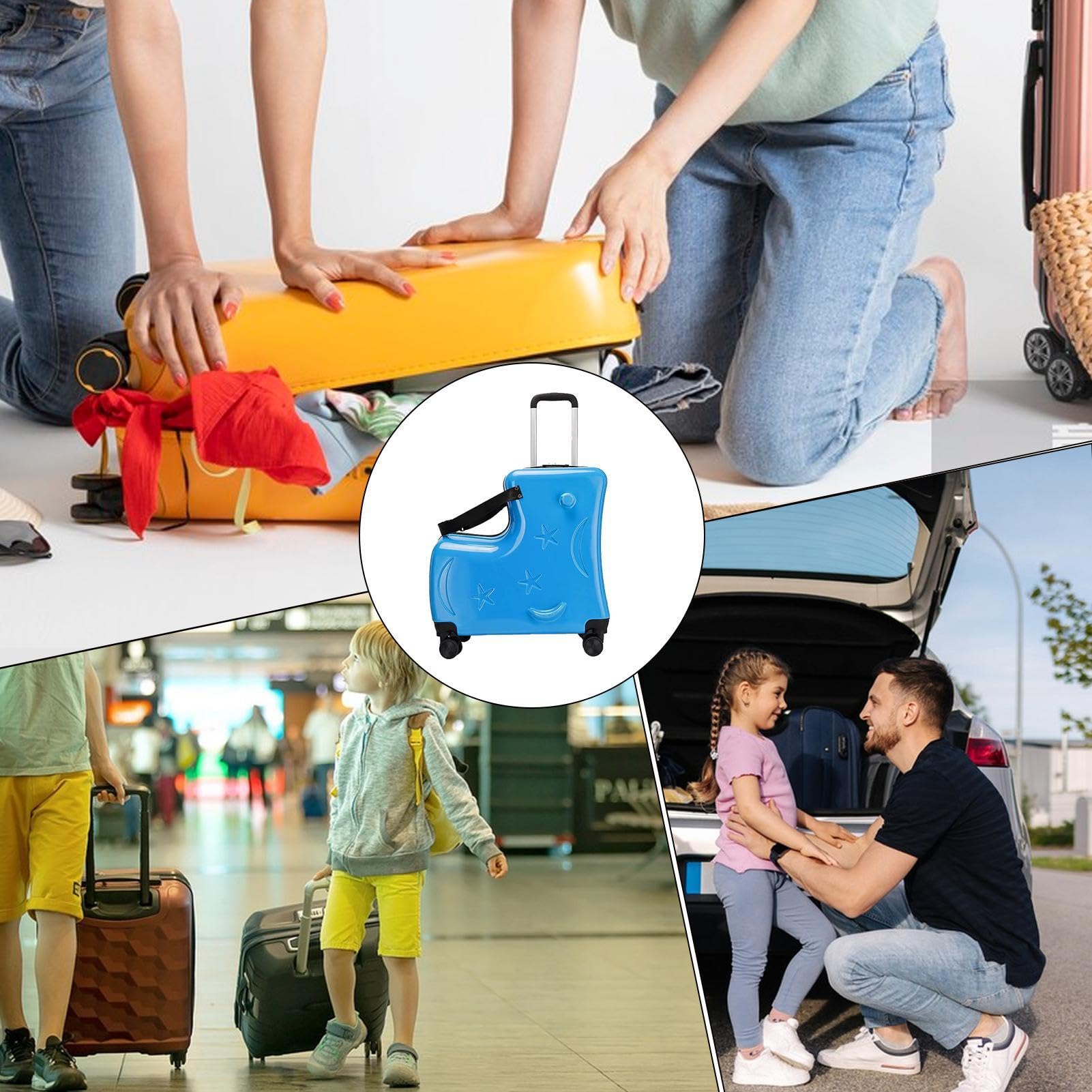 Kids Ride- Suitcase | 3-cyfrowy zamek kó?kach | 20 podró?y z pasami do siedzenia, peda?ami, uchwytami i cichymi ko?ami | Ride- Luggage for Boys & Girls, Lake Blue, riferimento alla
