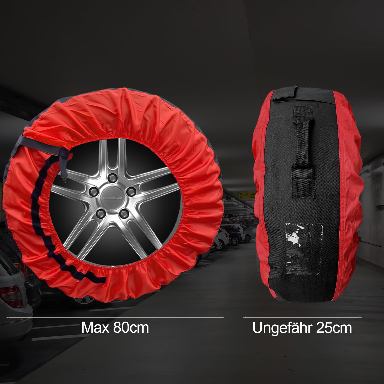 Genossen Reifentaschen 18-22 Zoll, 4 Stück Reifenabdeckung, aus 600D & 210D Oxford-Gewebe, Reifentüten Set mit Felgenschutzpolster, zum Transport, Lagerung, Wasserdicht staubdicht (Ø 80 cm)