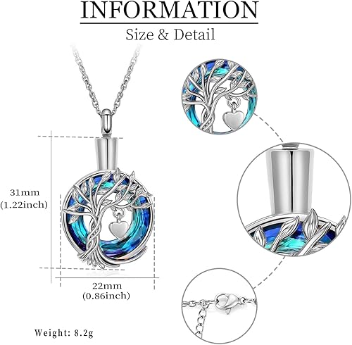 Miniatura 2 de shajwo Collar de cenizas de urna de cremación del árbol de la vida para mujeres y hombres, círculo de la vida, cristales de cremación, colgante de