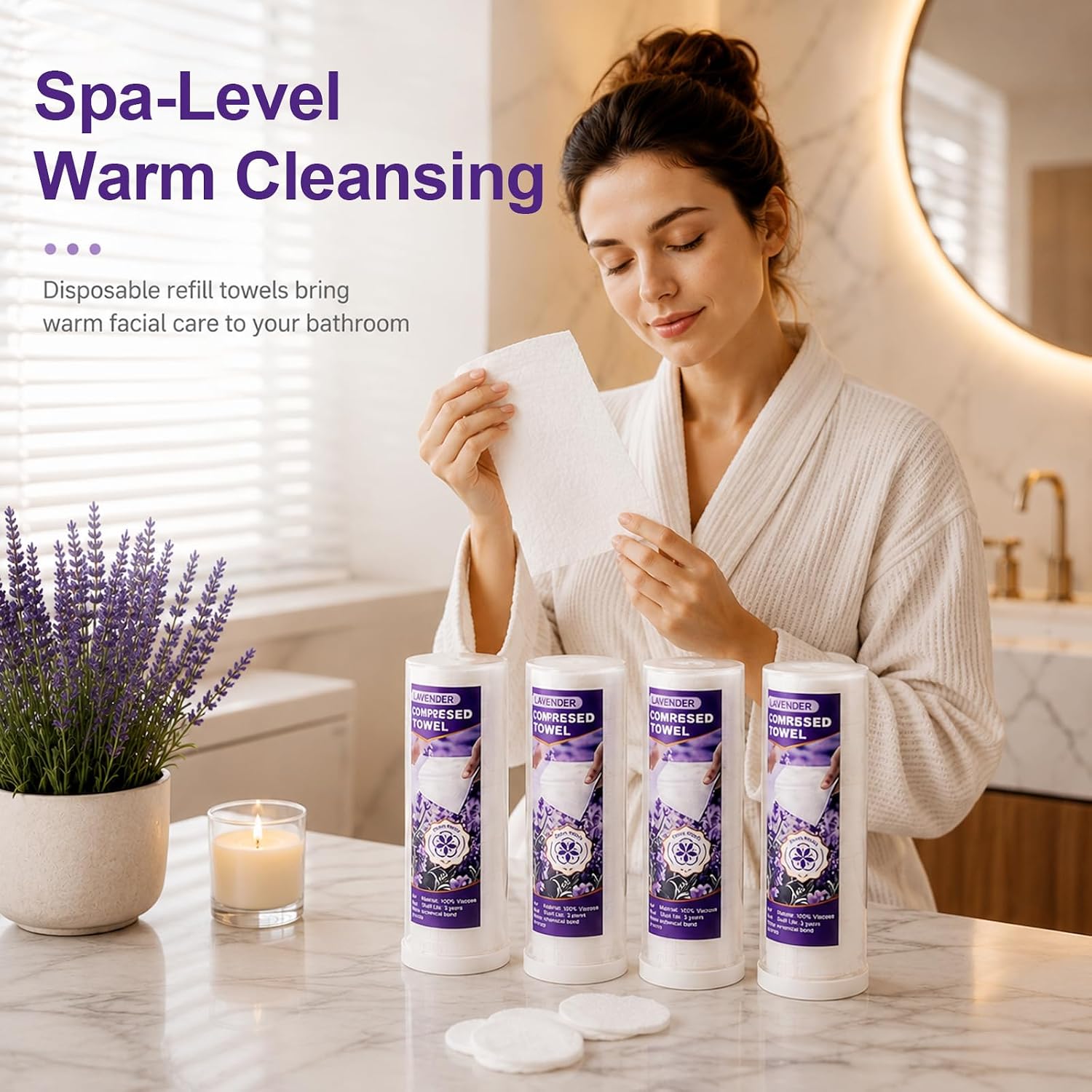 Hot Towel Dispenser Refills, Towel Refill for Hot Face Towel Heater Machine, 80 Pcs Disposable Compressed Towels for Towel Warmer Dispenser 100% Viscose（Light Lavender Scent）