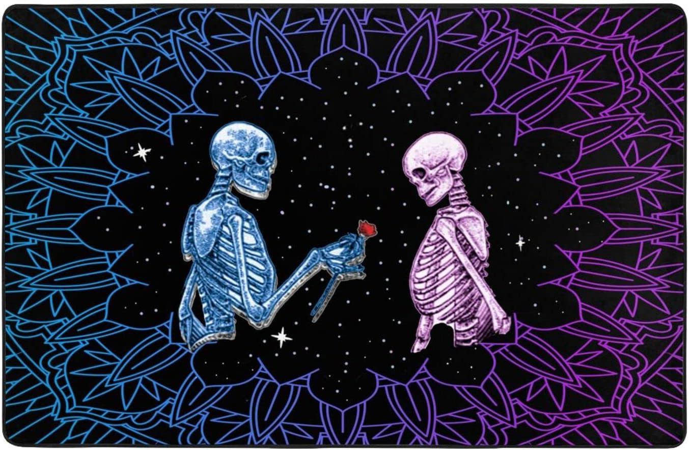 Skull Love Rugs for Bedroom, Dining Room, Living Room, Skeleton Home Floor Mat Decor Carpet Non-Slip and Comfortable 60×39 Inch
