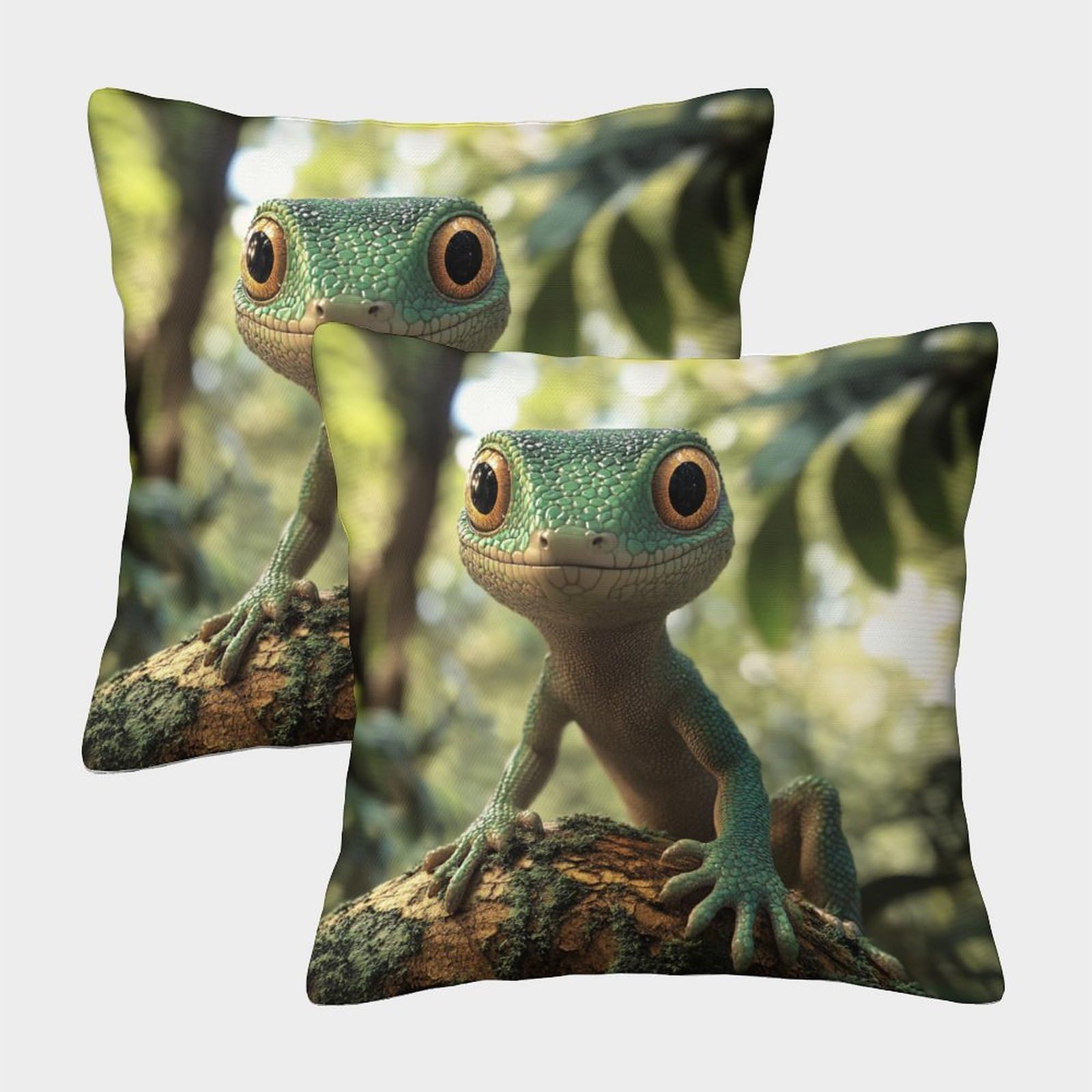 kaiyun 2 Pack 3D Geckos,Wildlife Theme Square Cushion Cover Decoration Pillow Cover Suitable for Home Sofa Bedroom Living Room 45x45cm