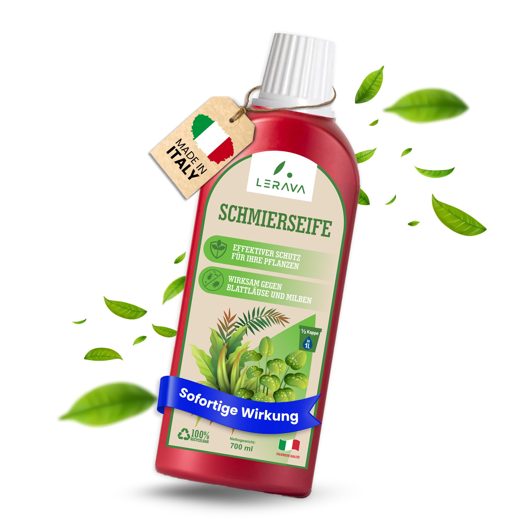 LERAVA Schmierseife flüssig gegen Blattläuse (700 ml) - BIO Schädlingsbekämpfung & Blattglanz - Kaliseife gegen Blattläuse Schildläuse Mehltau - 100% Made in Italy
