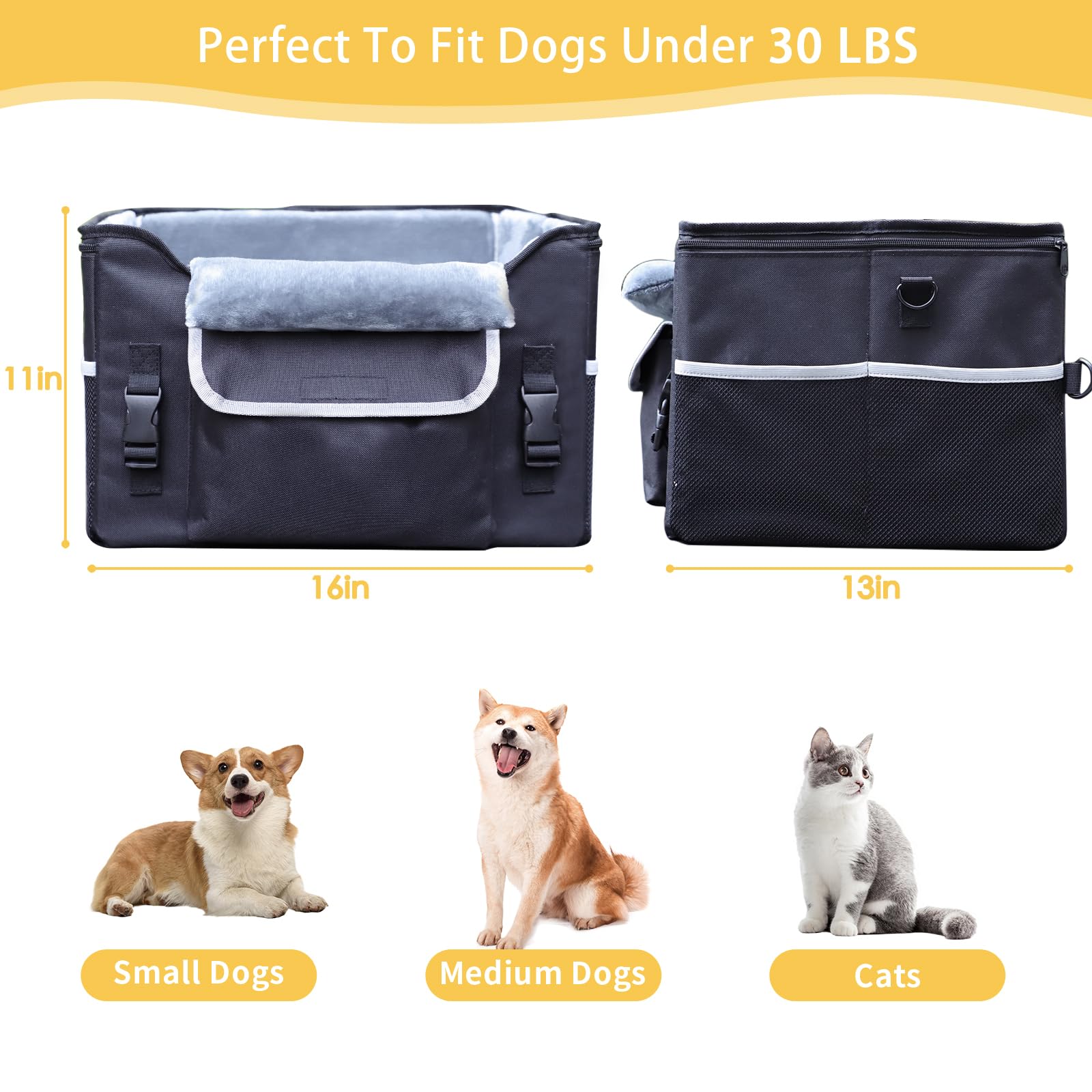 AMFIYQ Foldable Dog Car Seat for Small Dogs,Potable Puppy Booster Seat with Harness &Safety Belt, Travel Pet Bed can Removable & Washable Suitable for Dogs 25-30 lbs(Black) - image 2