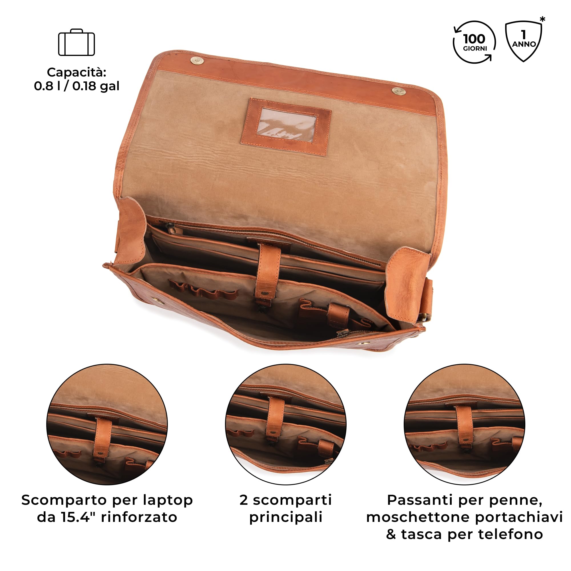 Berliner Bags Borsa da Lavoro Ghent in Vera Pelle con Scomparto per Laptop 15”, Formato Medio per Ufficio e Quotidianità, Uomo e Donna – Marrone