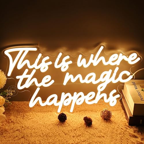 Miniatura 7 de SYLHOME Letrero de luz LED de neón con texto en inglés This Is Where The Magic Happens, para dormitorio, boda, fiesta de cumpleaños, decoración de