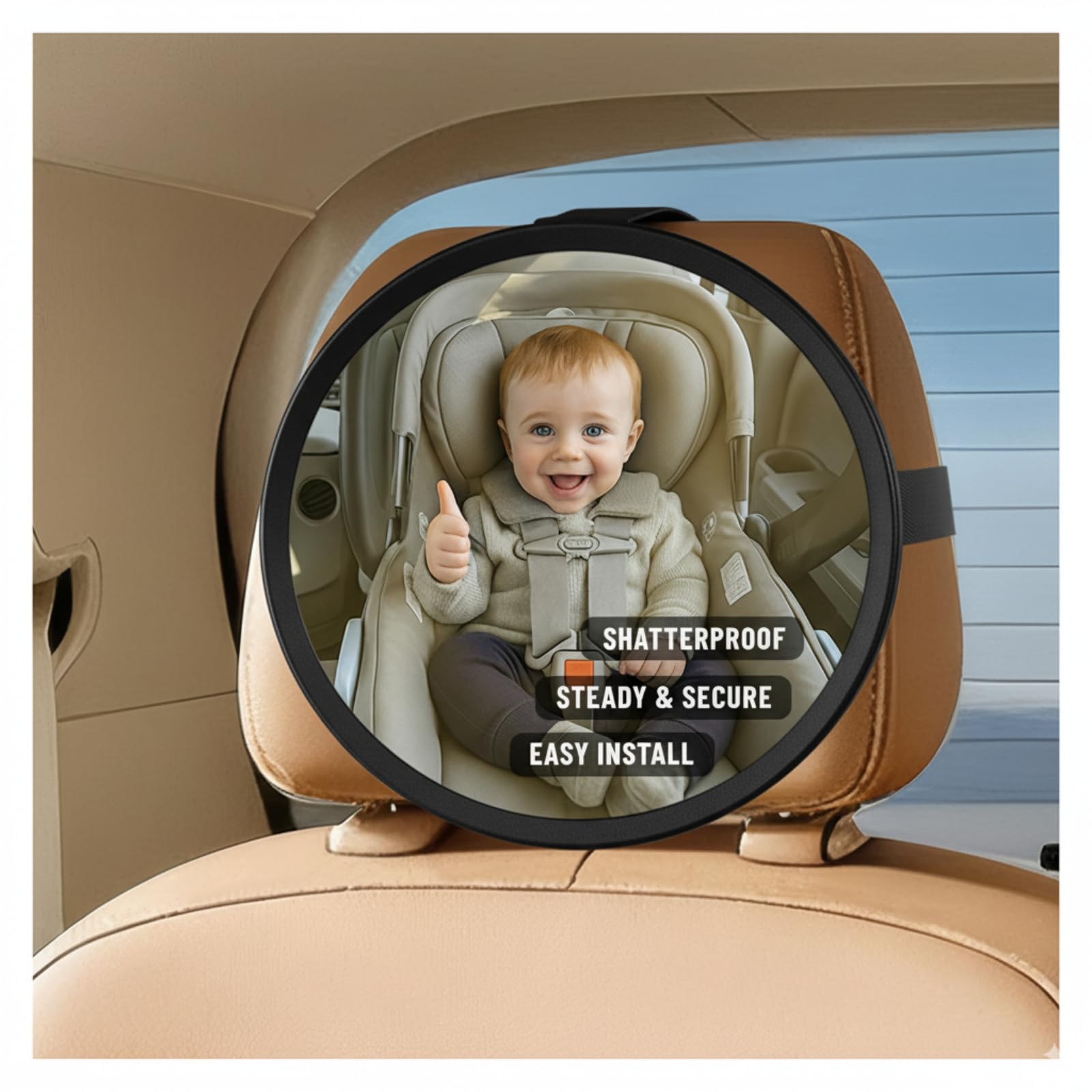 Baby Car Mirror for Rear Facing Car Seat, Stable Mount, 360° Adjustable