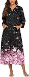 Ekouaer Women Zipper Robe 3/4 Sleeves Loungewear Full Length Sleepwear Pockets Housecoat Long Soft Bathrobe