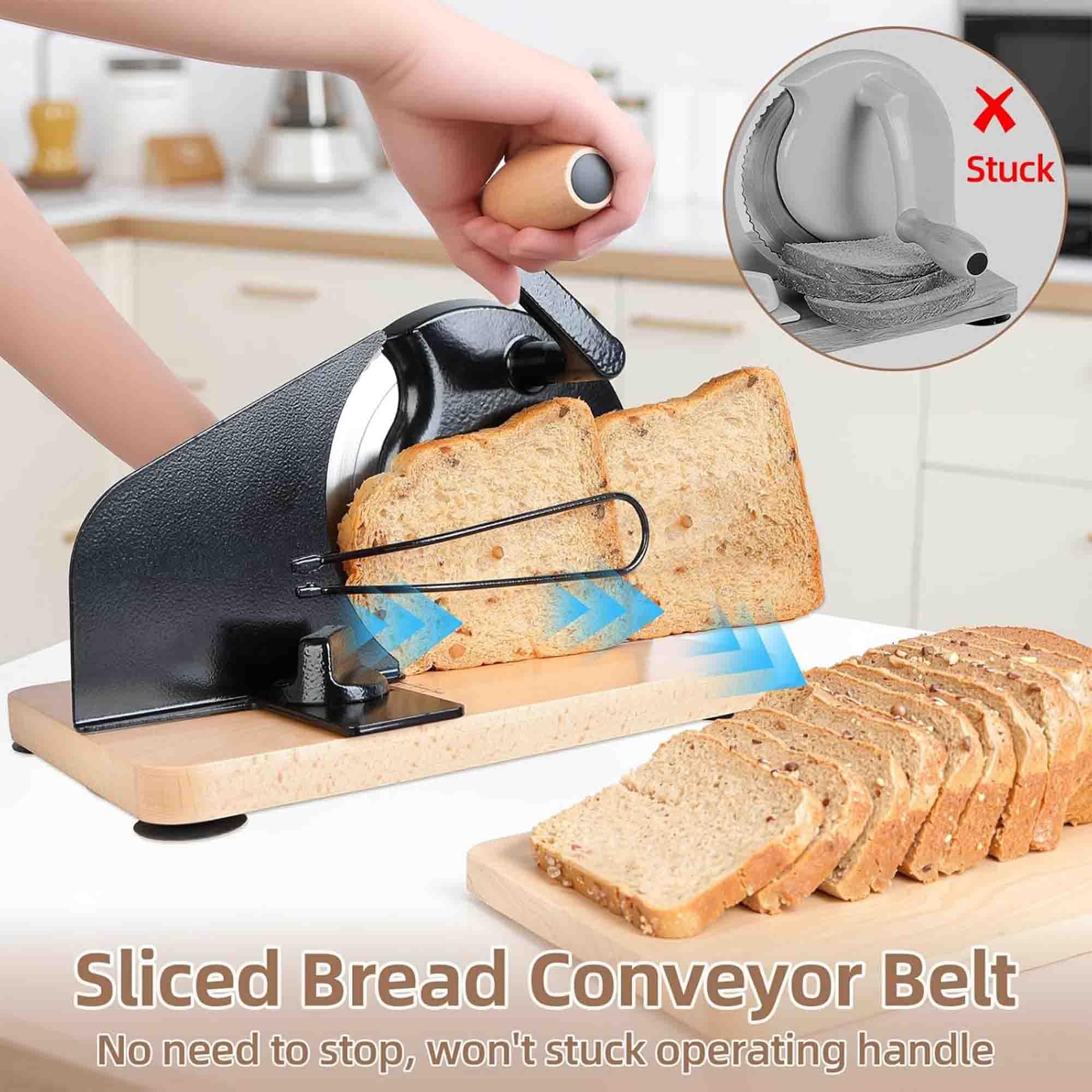 Cortador de pan manual, cortador de masa madre casero con manivela, ancho ajustable, hoja afilada, valla de acero, línea de escala, ideal para hornear en casa