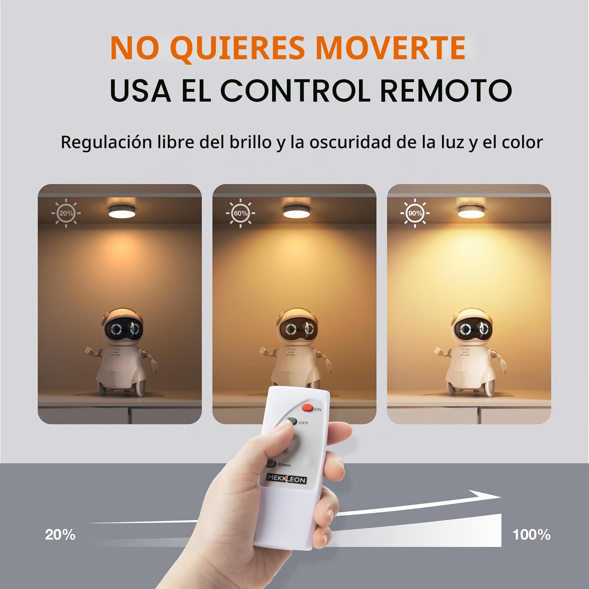 Luz LED inalámbrica con control remoto, 3 temperaturas de color regulables debajo del gabinete, luz de armario, iluminación recargable debajo del mostrador, luces adhesivas para bar, pasillo