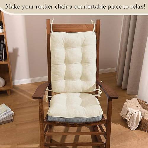 Miniatura 7 de Basic Beyond Juego de 2 cojines para mecedoras de porche para mecedoras de madera para exteriores con acolchado grueso, cojín de respaldo con lazos,