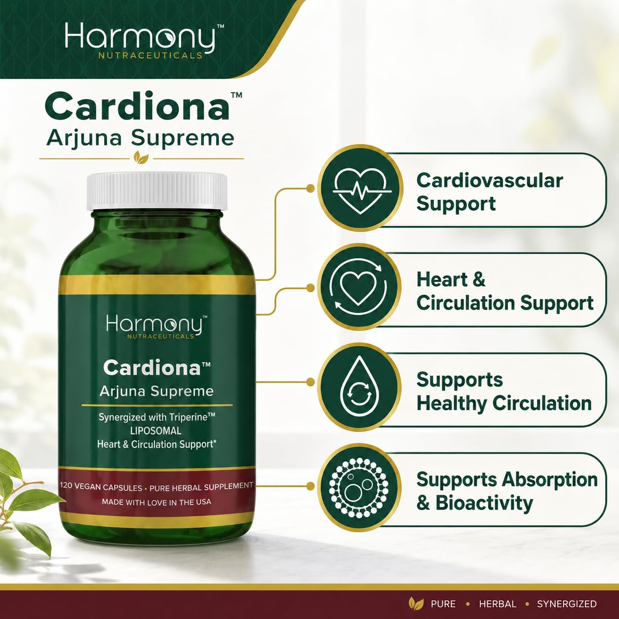 Arjuna Supreme – Synergized with Triperine - Highest Potency Maximum Bio-Activity Liposomal Dr. Gumman's Harmony Nutraceuticals Herb for Cardiovascular Support – 120 Vegan Capsules — Amazon image 6