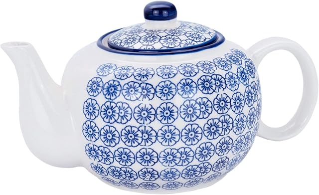 Nicola Spring Patterned Porcelain Teapot - 820ml (27.7oz) - Blue Flower Print Design
