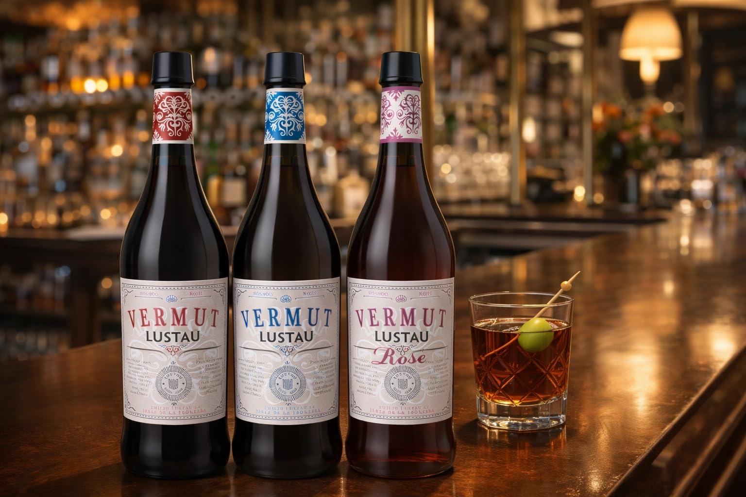 Pack Vermut Lustau Premium – 3 Botellas (Rojo, Blanco y Rosé) + Caja de Madera | Selección Gourmet para Aperitivo | Ideal para Regalar -MYSECRETWINE-