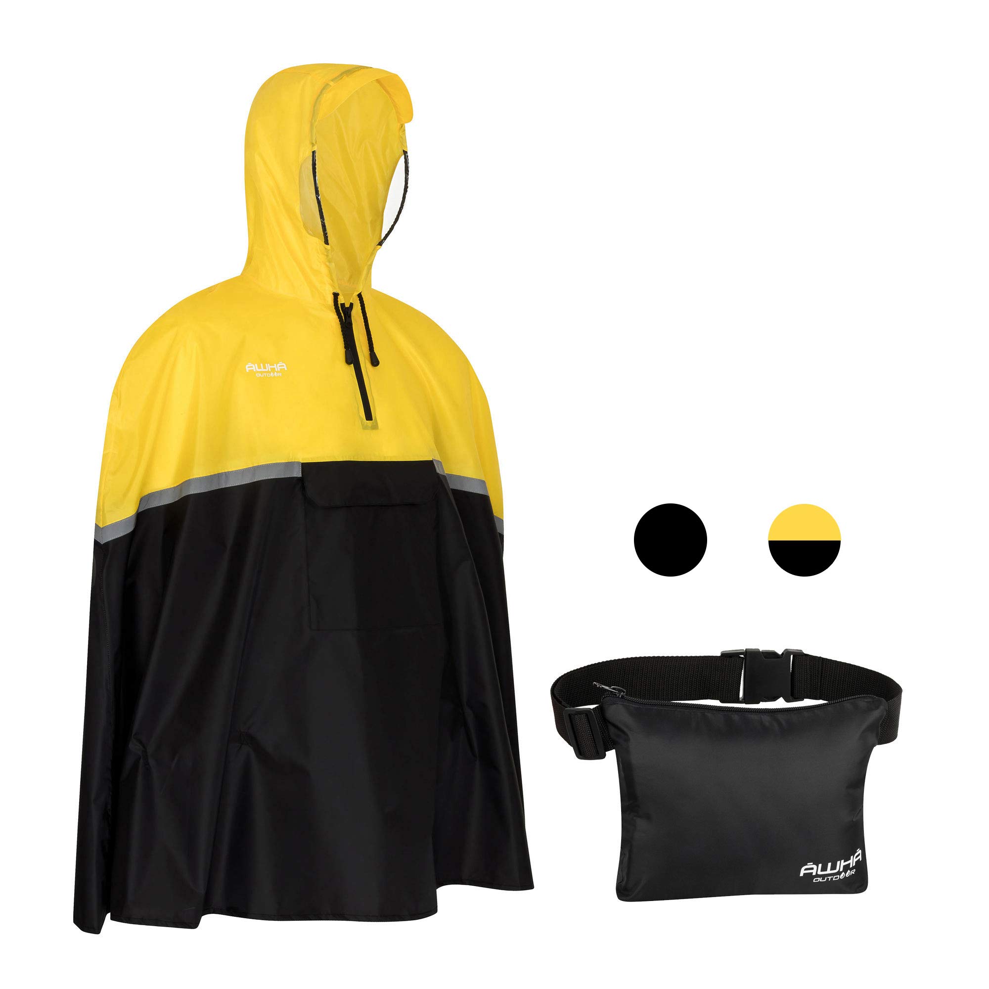 AWHA Poncho Impermeabile da Ciclismo - Poncho Antipioggia con Cappuccio con Lati Trasparenti/Fascia Riflettente/Poncho Antipioggia Uomo e Donna/Monopattino