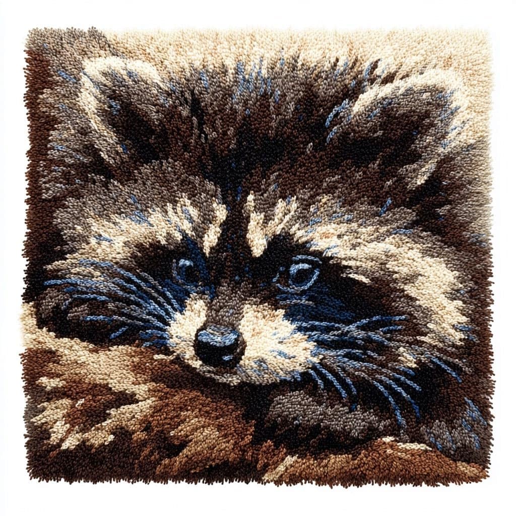 Henypt Latch Hook Cushion Kits, Raccoon