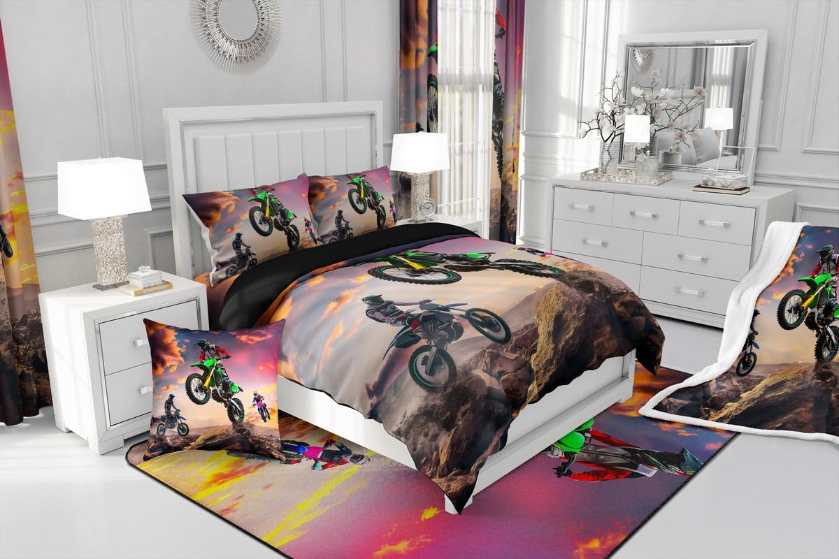Amazon.com: Motorbike Comforter Cover Set Queen Size,Boys