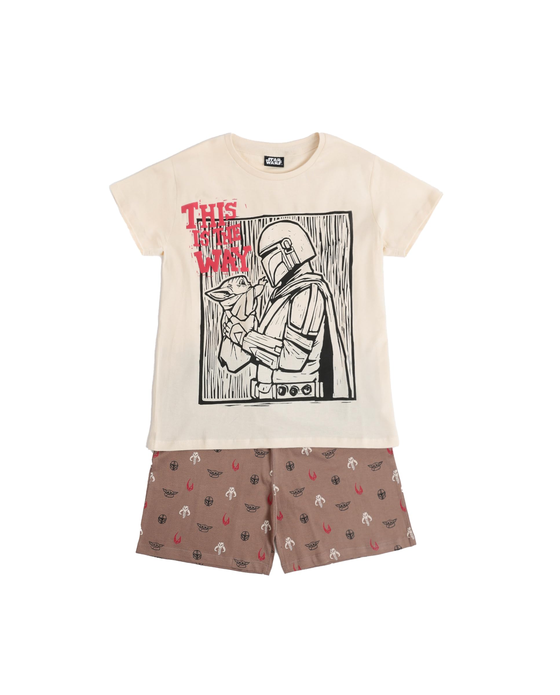 Star Wars Pijama niño Manga Corta Lino Cut en algodón, Cuello Redondo y Camiseta con Relieve, pantalón Corto Estampado con Cinturilla Ajustable y Bolsillo Trasero