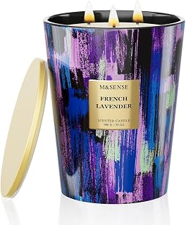 M&SENSE Große Duftkerze im Glas, Lavendel Scented Candle, 150 Stunden Brenndauer mit 3 Dochten, XXL-Kerze aus 990g Sojawachs zur Entspannung, Geschenk für Frauen, Weihnachten, Geburtstag, Muttertag