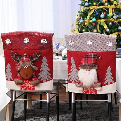 Miniatura 3 de Protector de cubierta trasera para silla de comedor de Papá Noel y renos navideños, adornos para decoración de interiores de Navidad, fiestas,