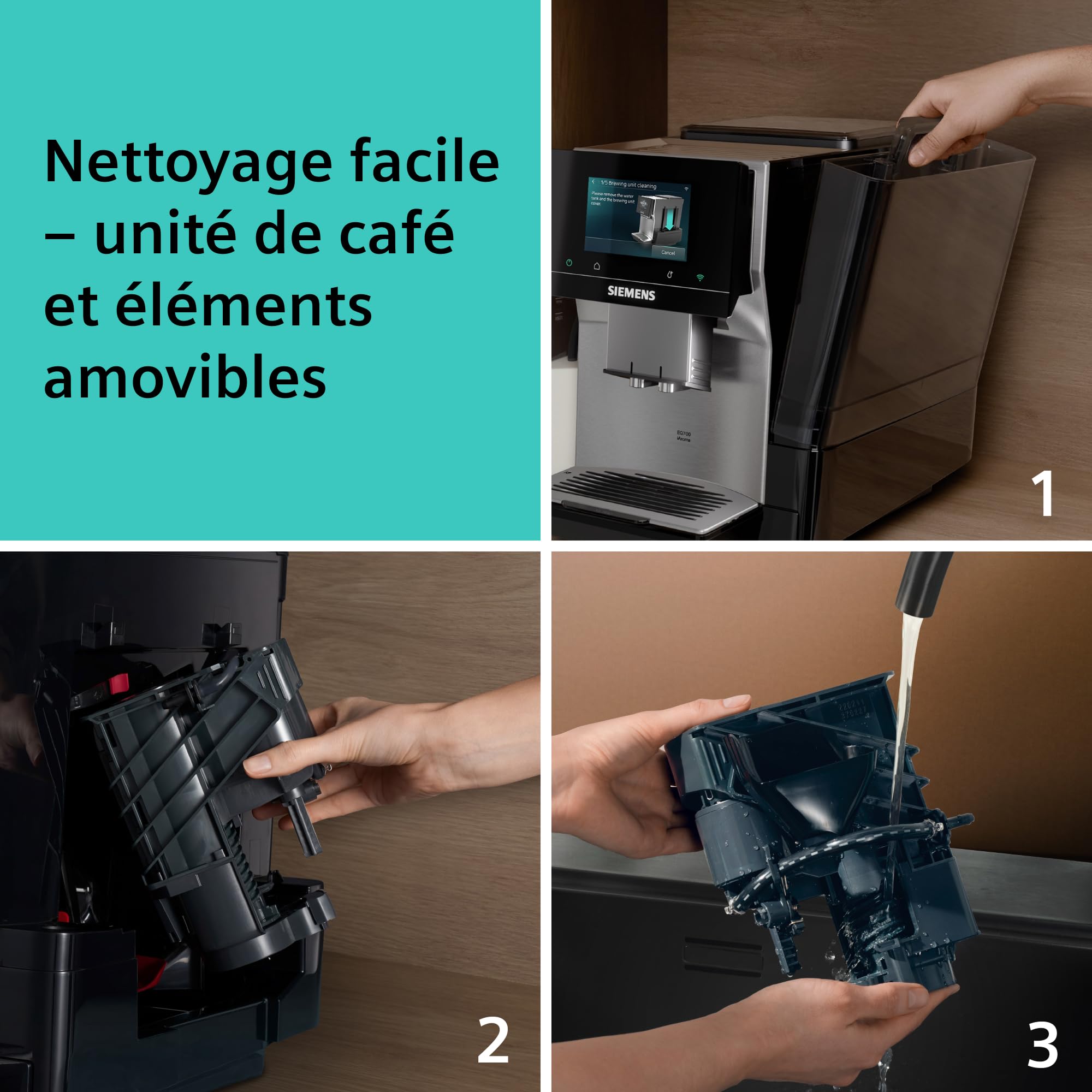 SIEMENS Machine à café entièrement automatique, EQ700 iAroma, écran tactile, récipient à lait intégré, chauffe-tasses, Cold Brew et Slow Brew, application Home Appliances, inox/noir, TQ727E03