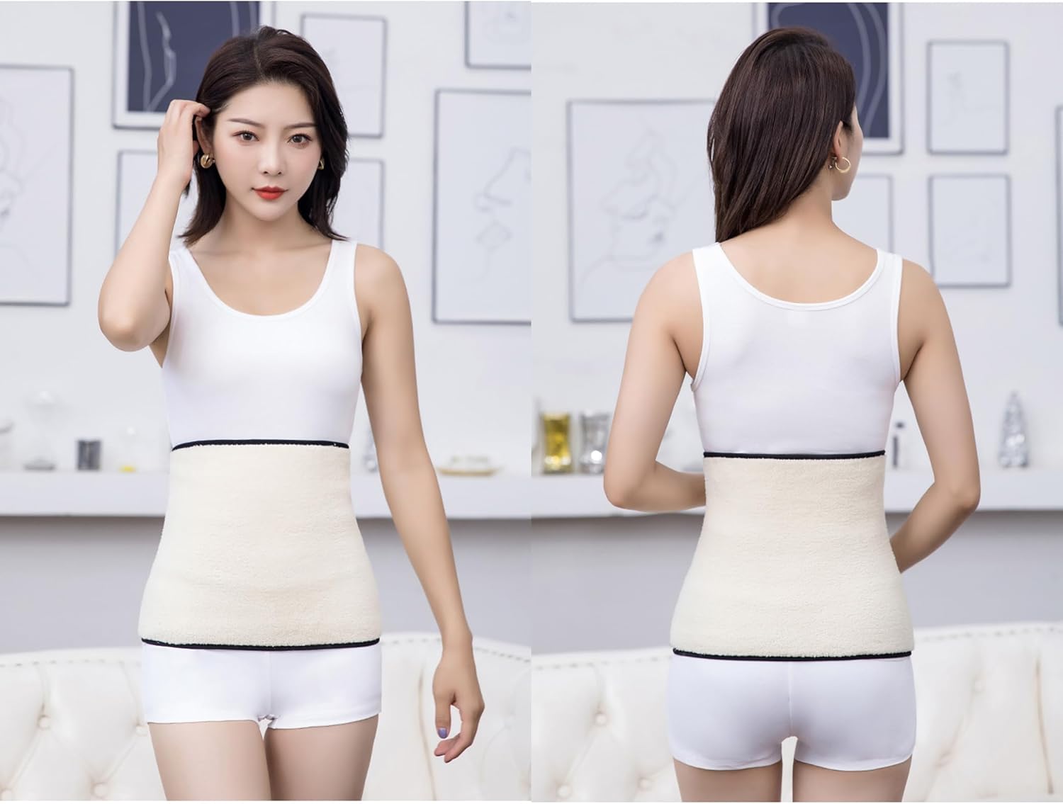 Thermal Fleece Lining Abdomen Back Warmer Belt Men Women Winter Dance Yoga Waistband Elastic Waist Binder Lumbar Support Belt Rheumatic Back Pain Brace Abdominal Stomach Kidney Warmer Protector Band - Image 4