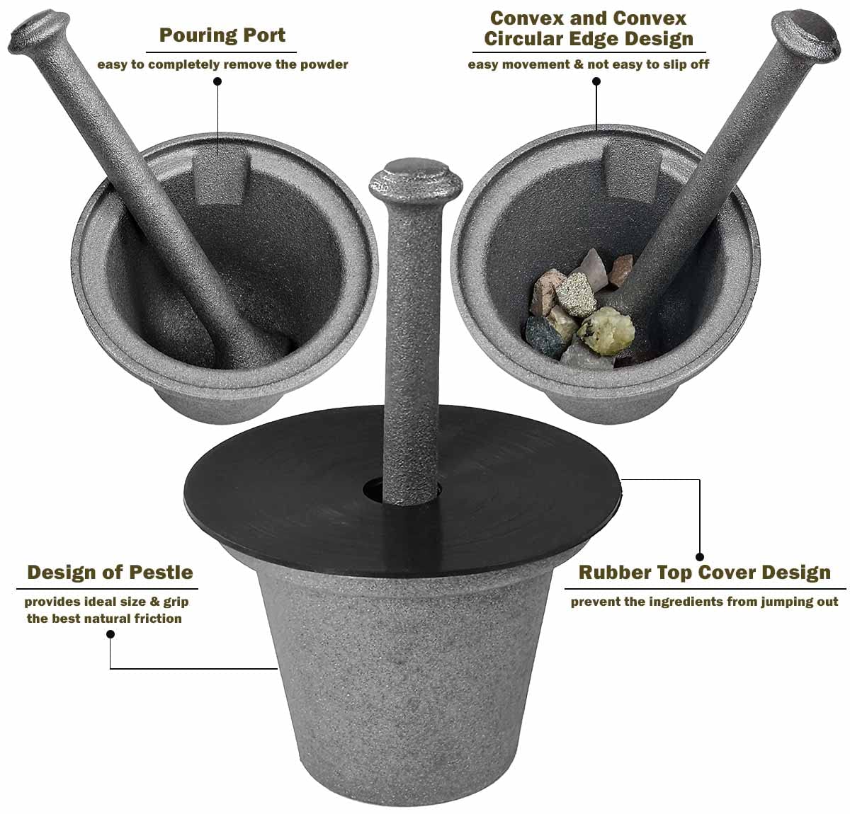 Rock Crusher Cast Iron Mortar and Pestle Rock-Ore Crusher Spice Grinder Thai Mortar and Pestle (Large Diameter 6.5'')