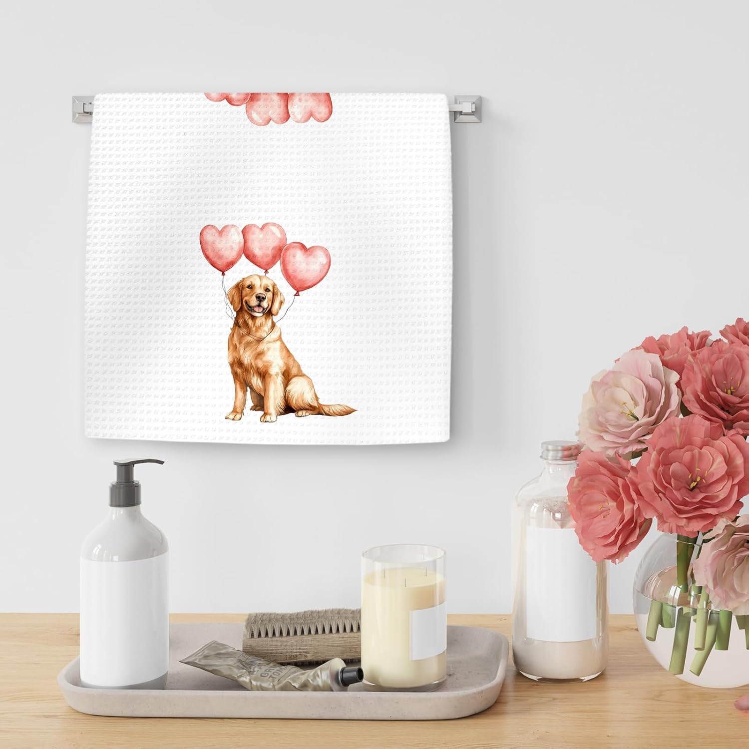 Golden Retriever Gifts Dog Kitchen Towels, Valentines Gifts for Golden Retriever Dog Lovers Hand Towels, Balloon GoldenRetriever Dish Towel Tea Towel for Kitchen, Dogs Bathroom Decor, 16x24In - Image 5