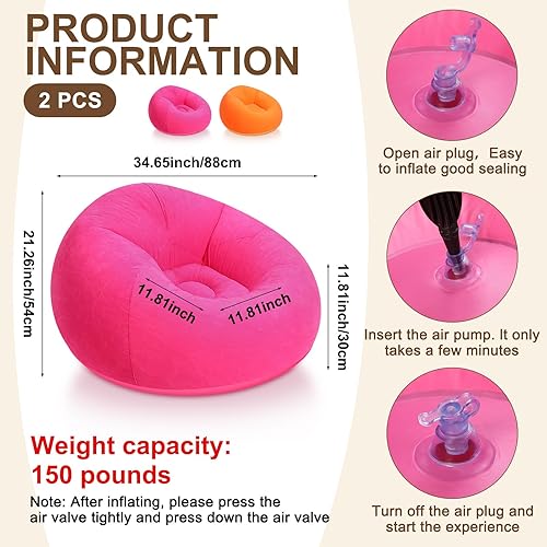 Miniatura 2 de 2 piezas de puf pequeño, silla inflable, sillas de juegos inflables, sofá inflable plegable flocado, silla inflable portátil para sala de estar y