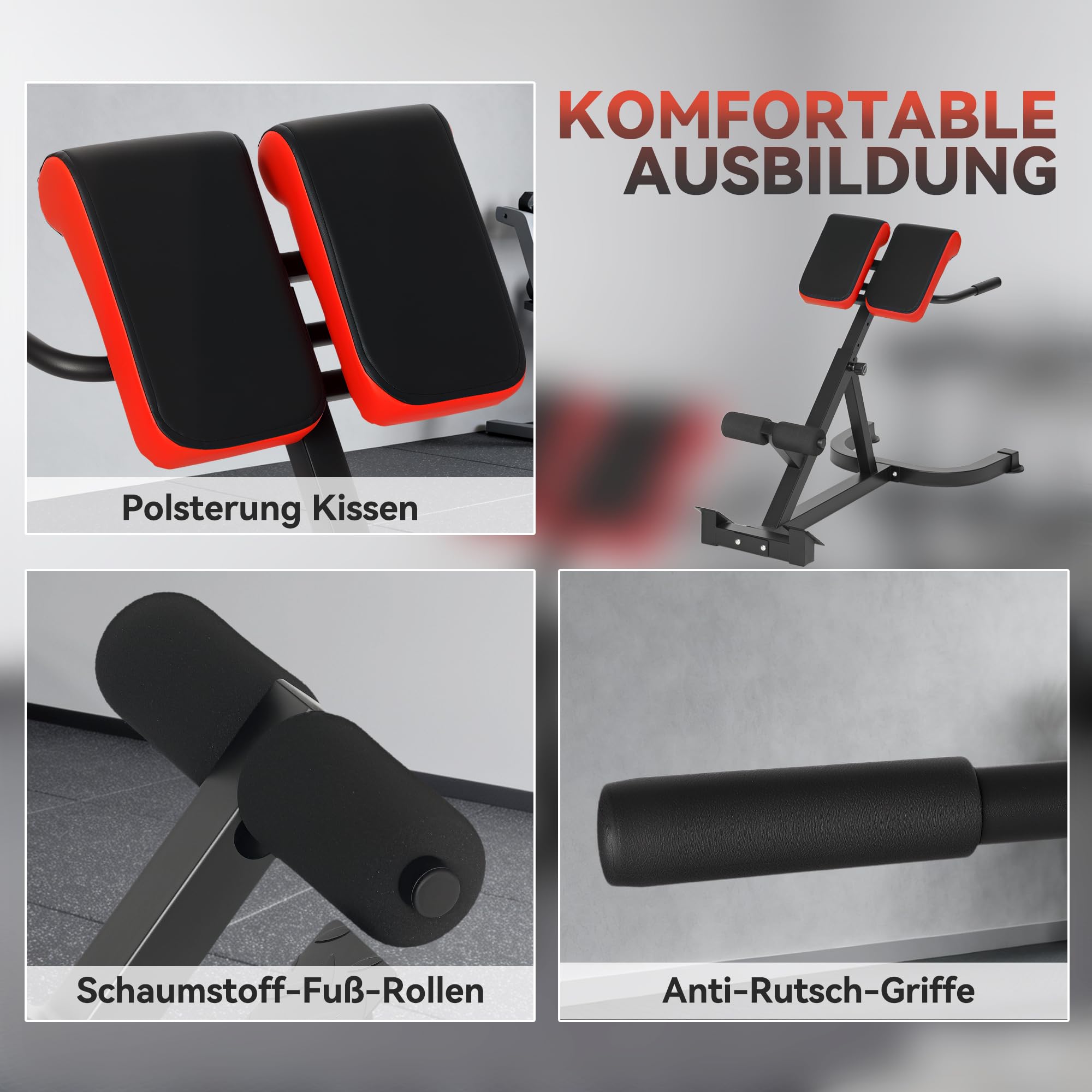 SPORTNOW Hyperextension Rückentrainer Höhenverstellbar mit Beinfixierung | Haltegriffen, Römische Bank, Multifunktionales Workout Bench bis 120 kg, Rückenstrecker für Zuhause, Fitness