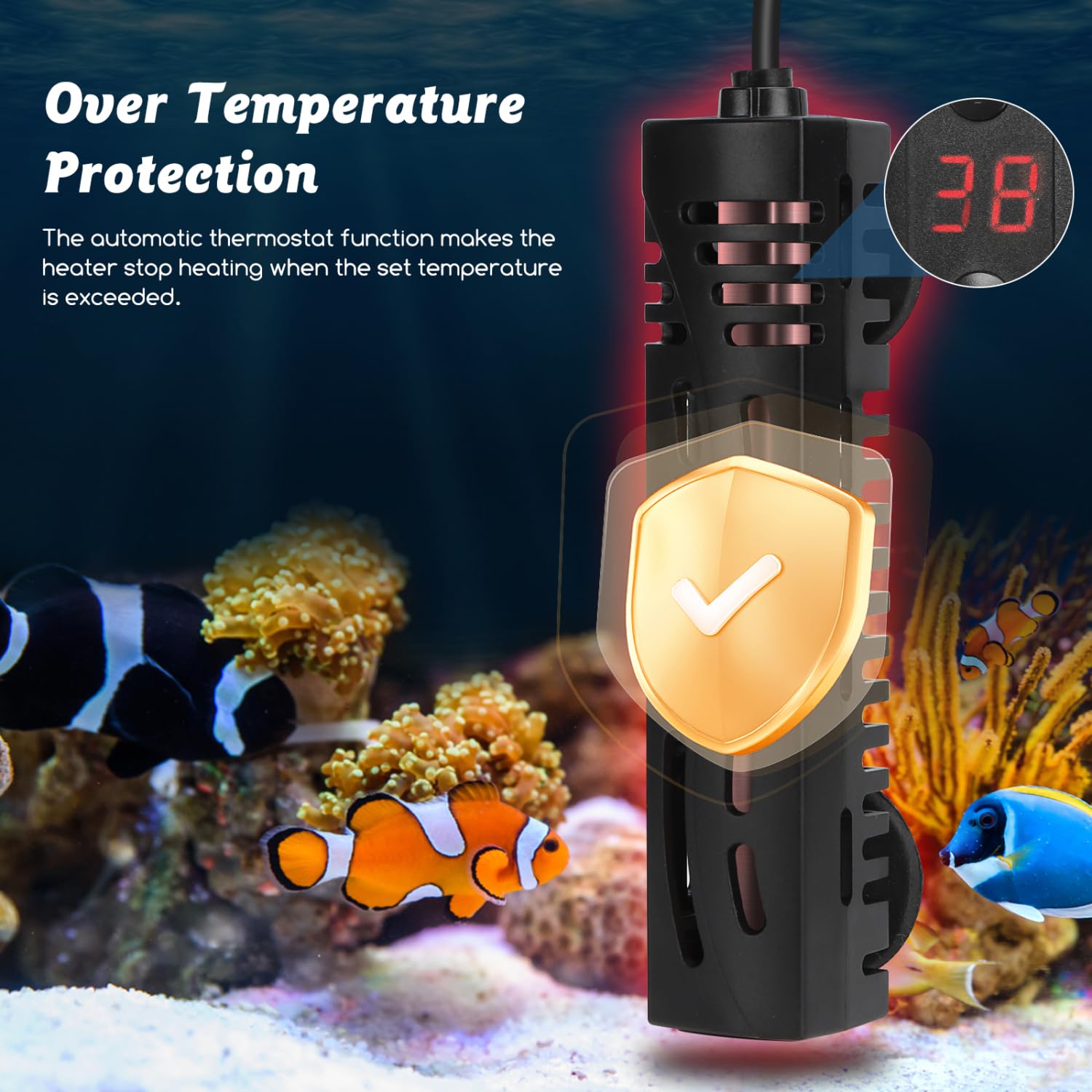 Nobleza 50W Calentador Digital 50W para Acuario Sumergible, Control Externo 15-35°C, Seguro para Peceras 10-50L