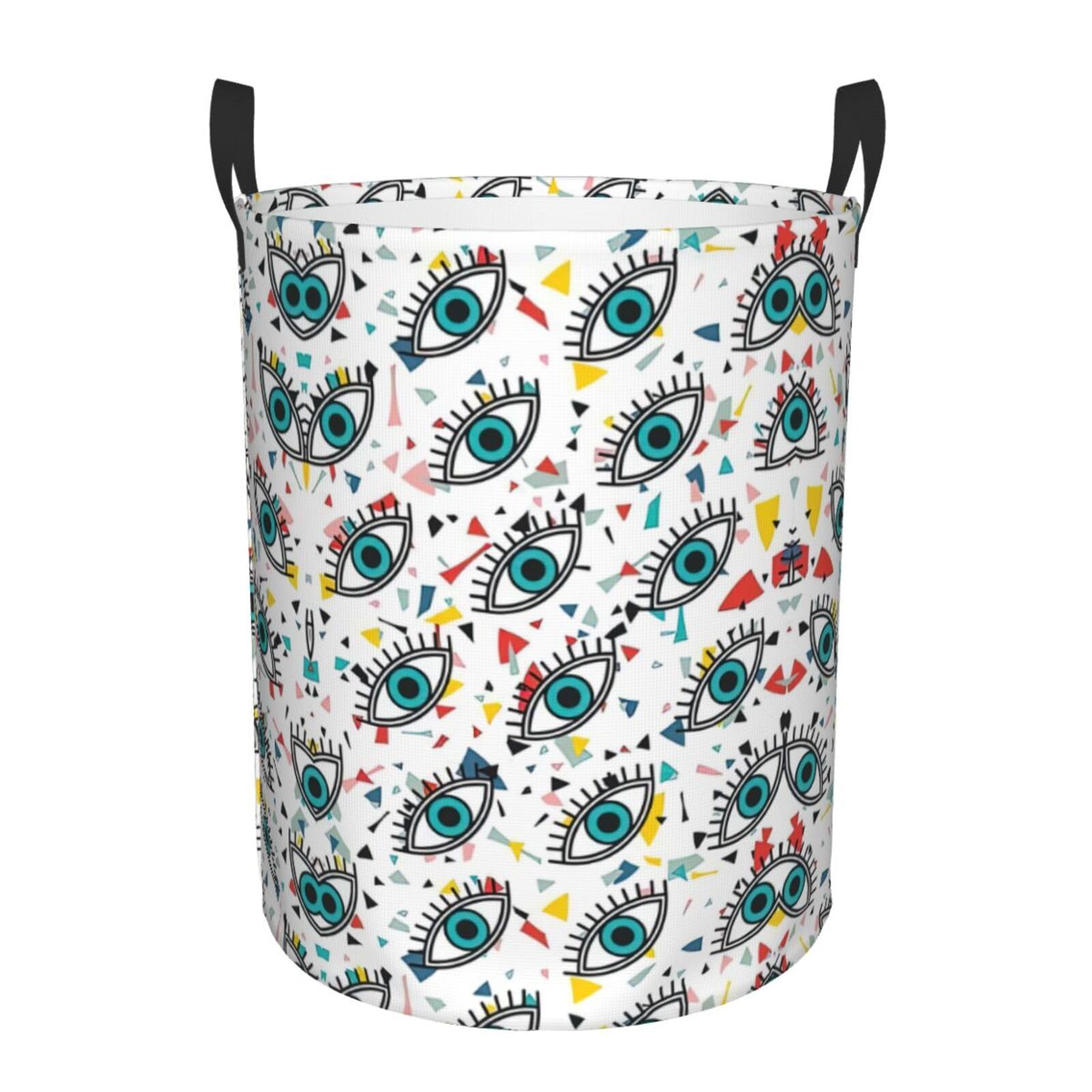 M Collapsible Round eyes Print Laundry Hamper