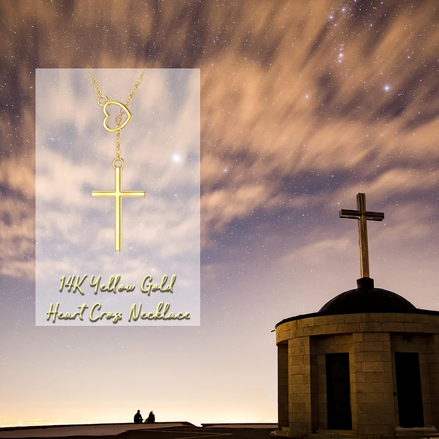 SISGEM 14K Real Gold Cross Necklace for Women,Yellow/White Gold Small Heart Cross Y-Necklaces,Anniversary Birthday Jewelry Present for Wife Mom 16''+2'' - Image 5