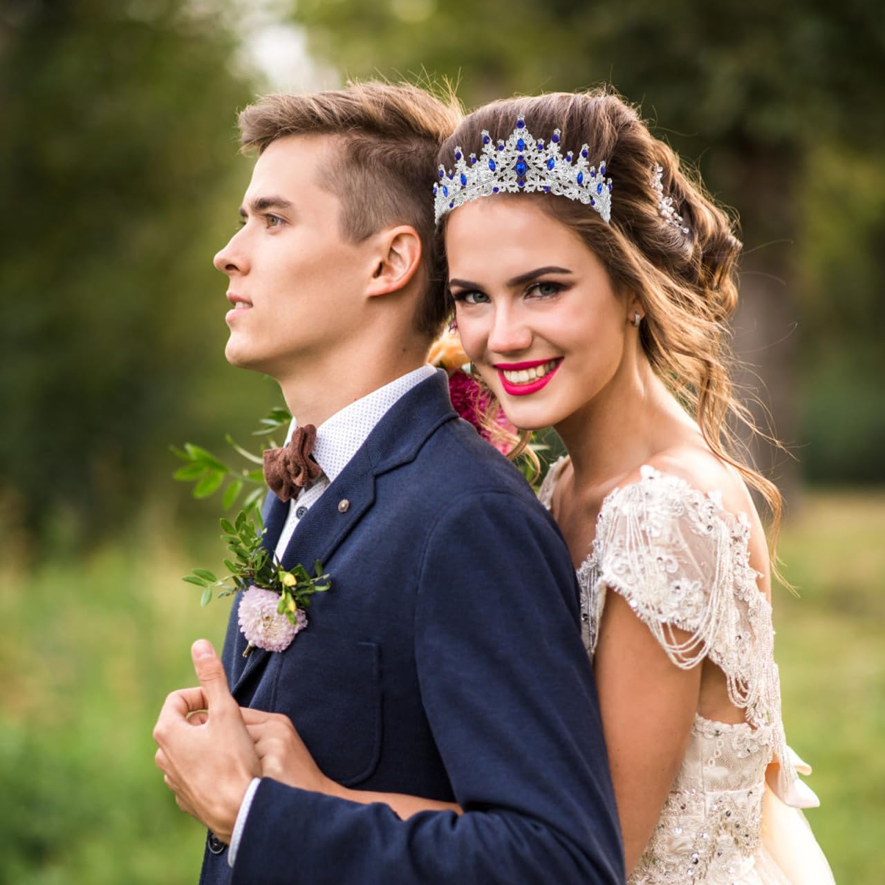ULTECHNOVO Corona per donne di cristallo principesse diademi strass regina fascia per capelli da sposa per compleanno, ballo di fine anno, cerimonia, accessori di scena (blu)