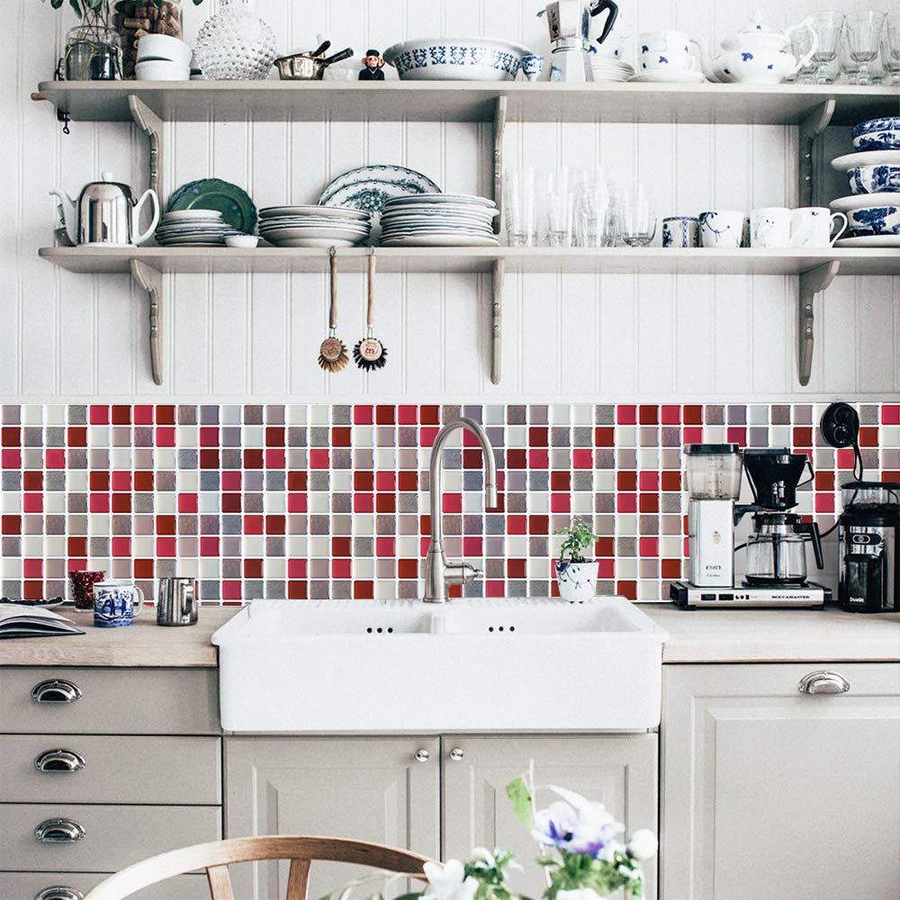 Buy Yoillione 3D Mosaic Tile Sticker Removable Wallpaper Tile Red, 3D