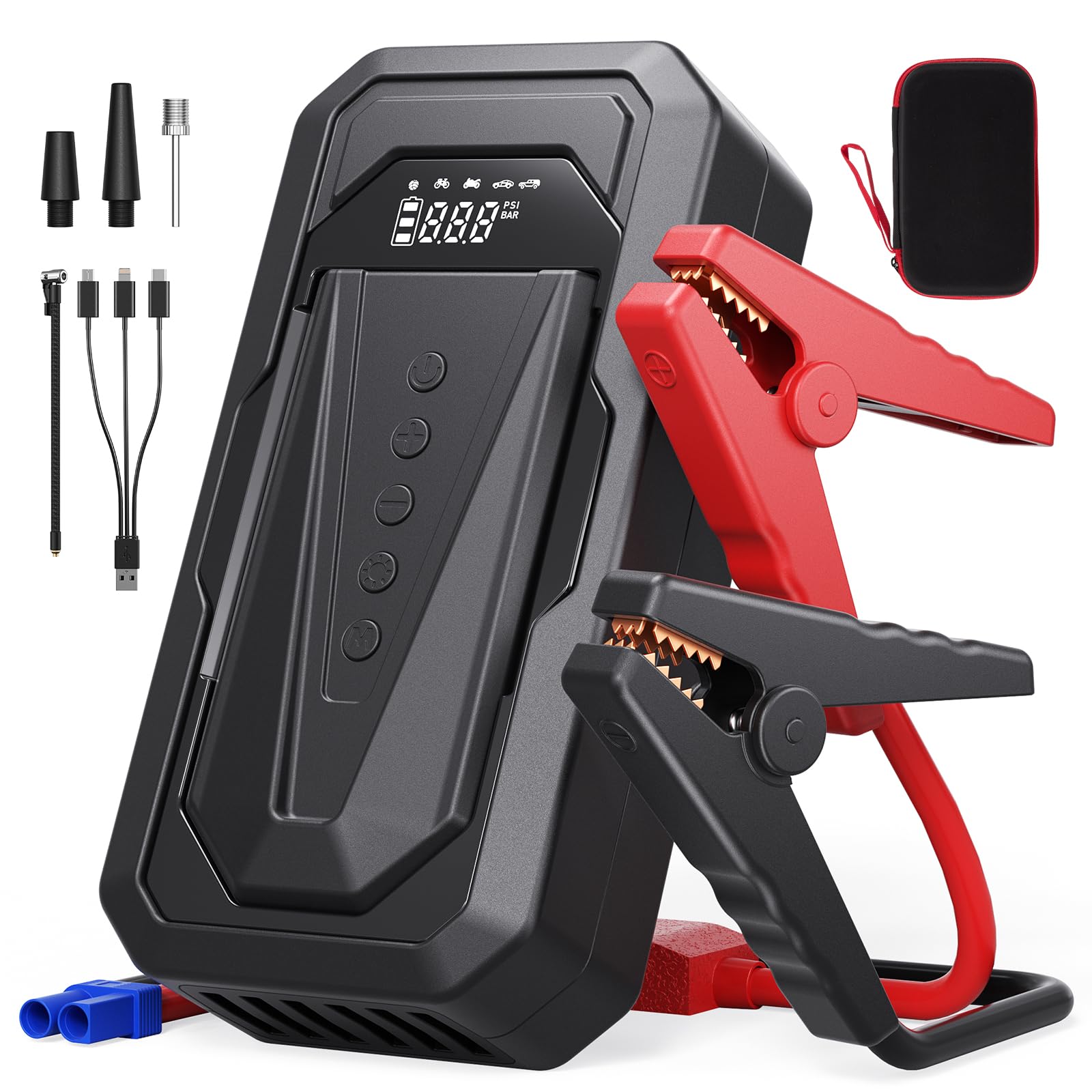 5500A Starthilfe Powerbank für PKW, 12V Autobatterie Booster, Tragbarer Booster für alle Fahrzeuge & 10L Diesel mit LED-Taschenlampe, Großdisplay & Springkabel – Ideal Für SUV, Motorräder, Rasenmäher