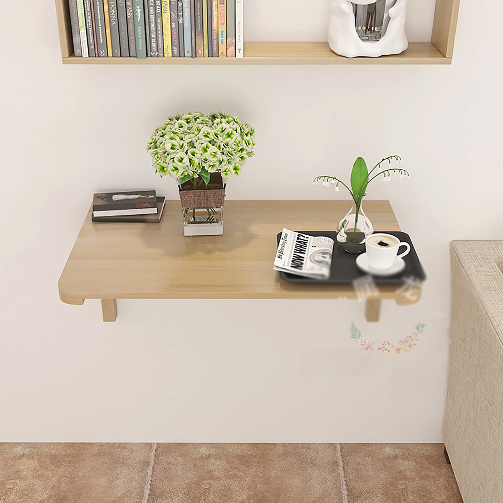 Table Pliante Murale 100x50 Cm - Bureau Ou Table à Manger Escamotable | Finition Pierre Blanche - 8