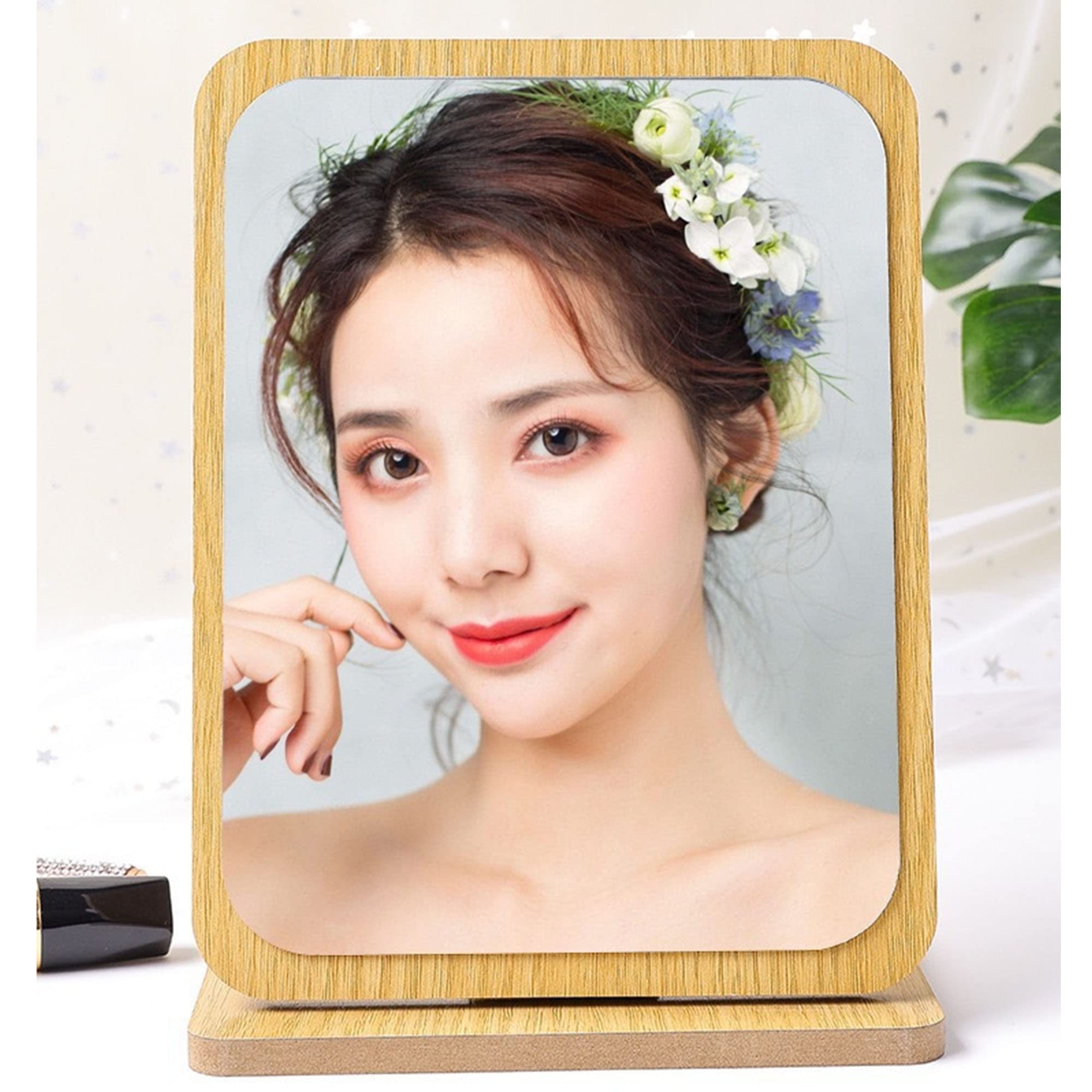 Specchio Da Tavolo Con Supporto Legno A Forma Di Orecchio Di Gatto - Girevole 360°, Per Trucco - Foto 4