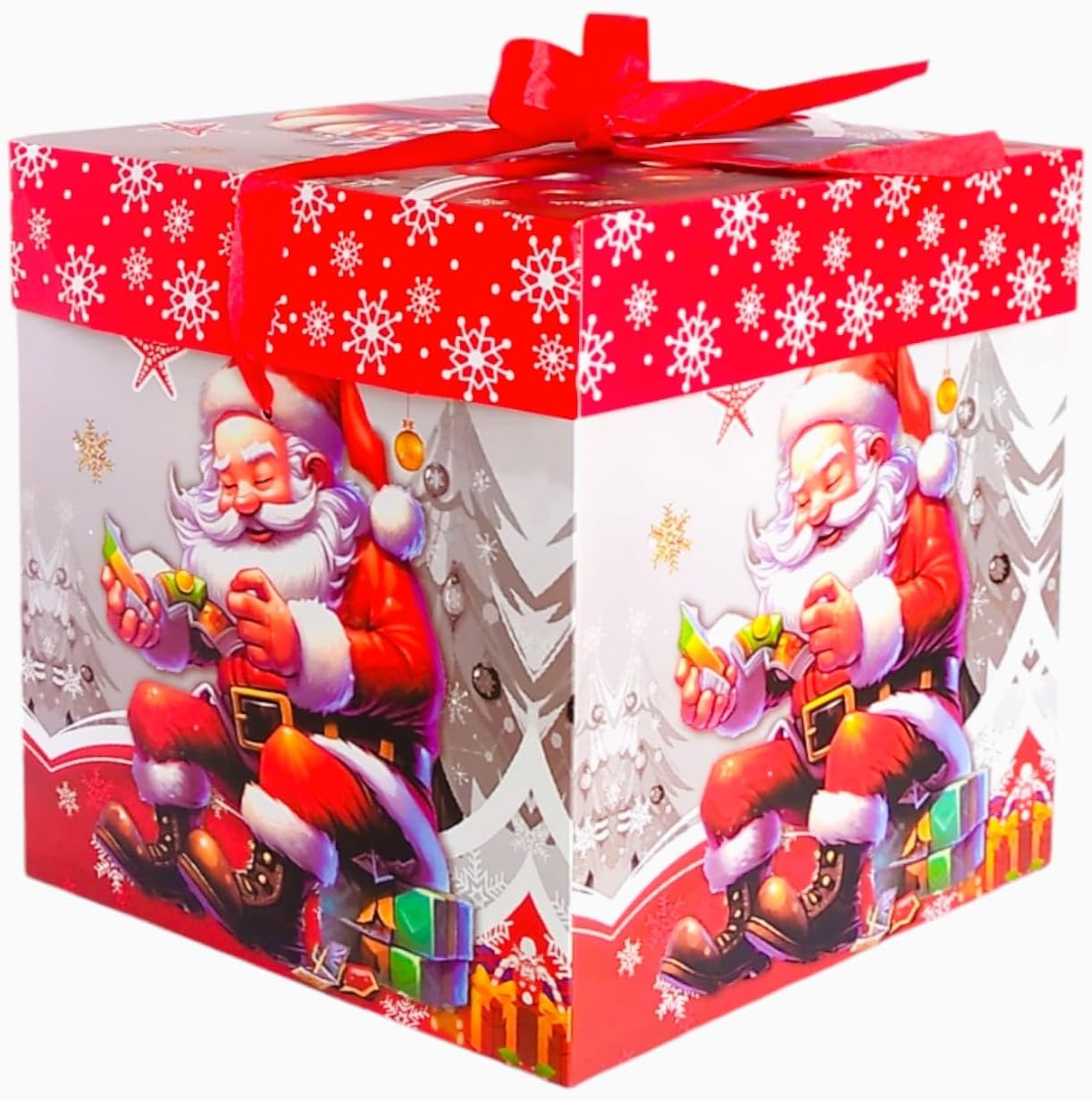 Generic FAM 1pc Large Size Box - Gift Wrap Box, Lid with Ribbon for Christmas, New Year, Holiday - Gift Box Christmas Decorations