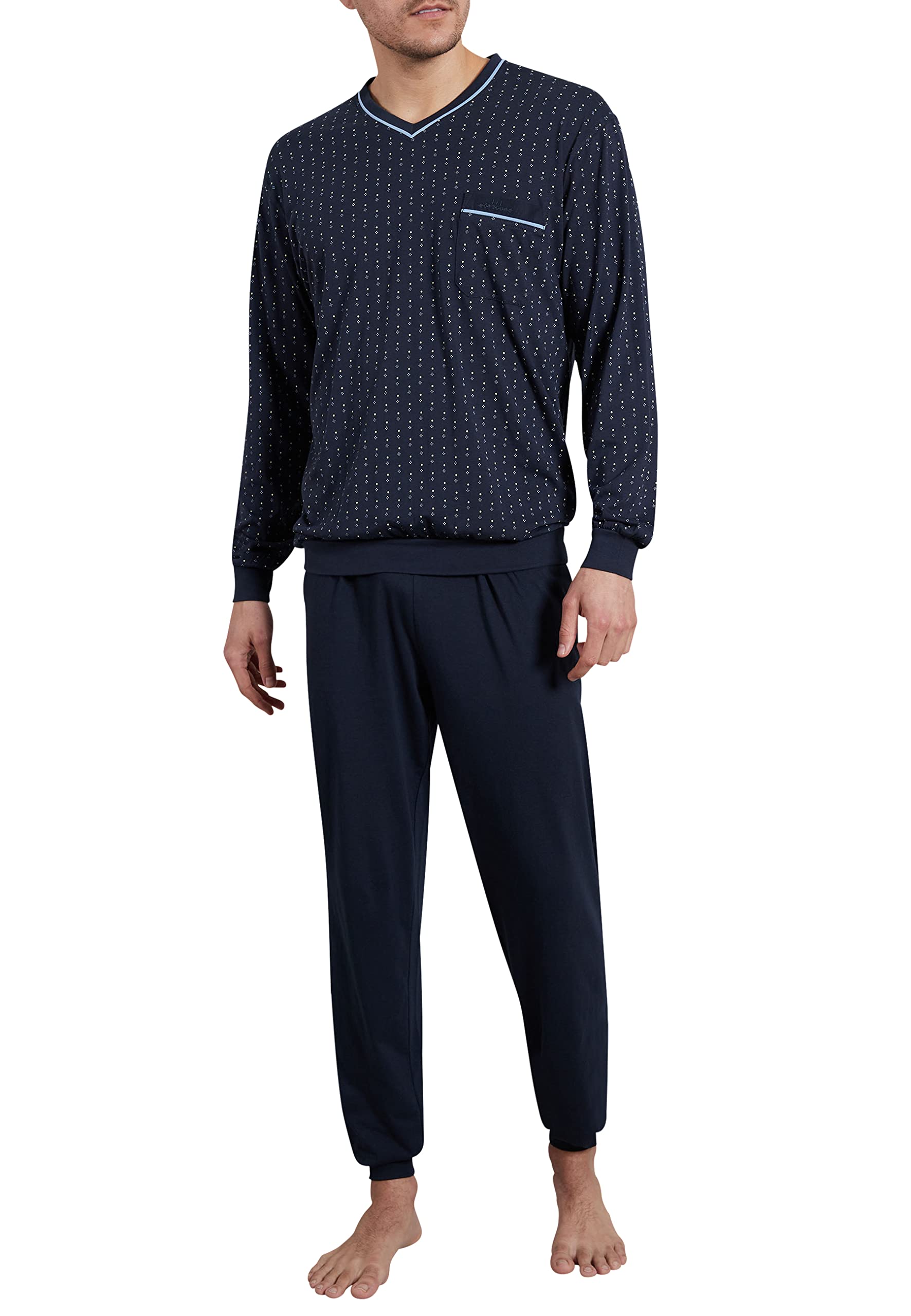 Götzburg Herren Pyjama Schlafanzug lang mit Bündchen (blau-dunkel-Uni) 64