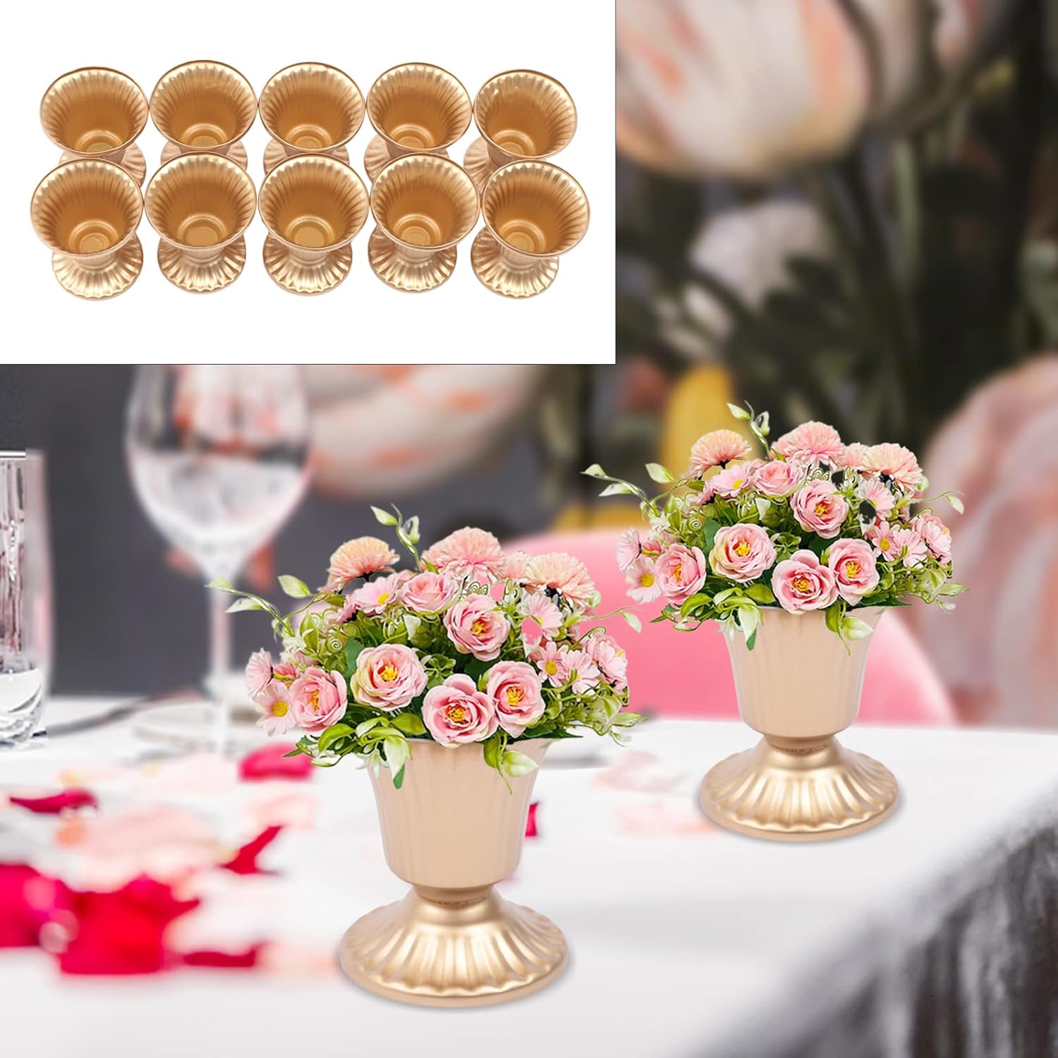 Pcs of 10 Wedding Centerpieces 10cm/3.94" Tall Gold Metal Vases for Centerpieces Small Bulk Table Flower Vase for Wedding Birthday Party Ceremony Decorations